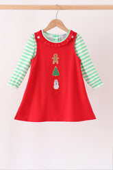 Red Gingerbread Tree Embroidery 2pc Set - Aaria Tees