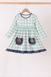 Sage Turkey Embroidery Gingham Dress - Aaria Tees