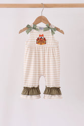 Olive turkey applique stripe ruffle romper - Aaria Tees