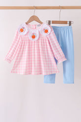 Pink Turkey Embroidery Gingham Pants Set - Aaria Tees