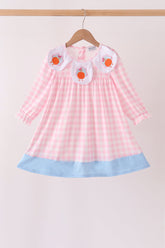 Pink Turkey Embroidery Gingham Dress