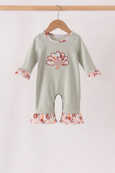 Sage Turkey Applique Ruffle Romper - Aaria Tees