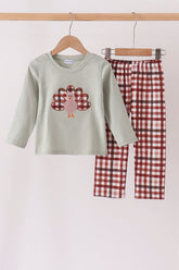 Sage Turkey Applique Plaid Pants Set - Aaria Tees