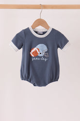 Navy football bow french knot bubble - Aaria Tees