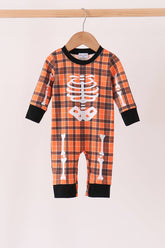 Orange skeleton plaid romper - Aaria Tees