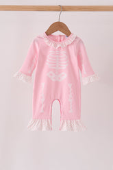 Pink skeleton print ruffle romper - Aaria Tees