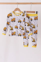 Yellow Construction Trucks Bamboo Pajama Set - Aaria Tees