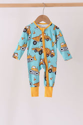 Construction Trucks Zip Bamboo Romper - Aaria Tees