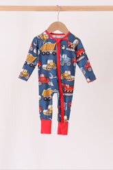 Navy tractor print bamboo romper - Aaria Tees