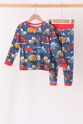 Navy tractor print bamboo pajama set - Aaria Tees