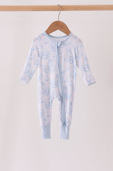 Blue dog bamboo zipper romper - Aaria Tees
