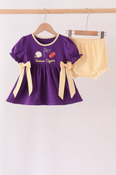 Purple LSU Geaux Tigers Embroidery Bloomer Set - Aaria Tees