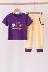 Purple LSU Geaux Tigers Embroidery Pants Set - Aaria Tees