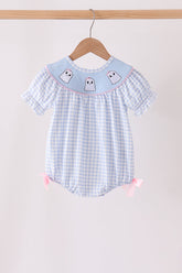 Blue ghost embroidery gingham bubble - Aaria Tees