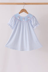 Blue ghost embroidery gingham dress - Aaria Tees