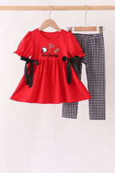 Red Georgia Go Dawgs Embroidery Bow Pants Set - Aaria Tees