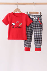 Red Georgia Go Dawgs Embroidery Pants Set - Aaria Tees
