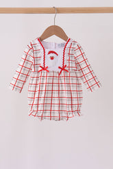Red Plaid Santa Smocked Bow Bubble - Aaria Tees