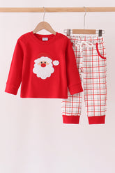 Red Santa Applique Plaid Pants Set - Aaria Tees