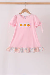 Pink pumpkin embroidery ruffle dress - Aaria Tees