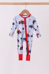 Blue Racing Car Bamboo Romper - Aaria Tees