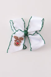 Forest reindeer embroidery crochet edge hair bow - Aaria Tees