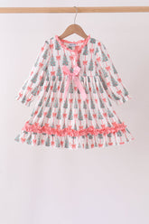 Pink Christmas Tree Bow Ruffle Dress - Aaria Tees
