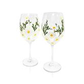 Painted Daisy Wine Glasses - Aaria Tees