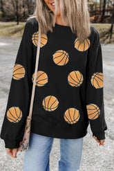 Black Sequin Ball Patched Crewneck Game Day Sweatshirt - Aaria Tees