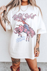 White Wild West Cowgirl Rodeo Graphic Tunic Tee - Aaria Tees