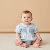 Organic Smocked Button Romper - Light Blue - Aaria Tees