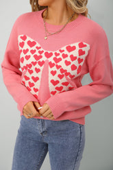 Dusty Pink Heart Bow Graphic Valentine Sweater - Aaria Tees