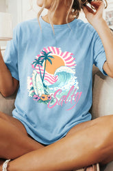 Light Blue Salty Beach Resort Vacation Surf Graphic Tee - Aaria Tees