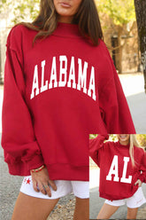 Racing Red ALABAMA/ AL Double Side Printed High Neck Reversible Baggy Sweatshirt - Aaria Tees