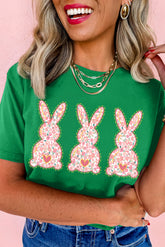 Bright Green Easter Floral Rabbit Print Crew Neck T Shirt - Aaria Tees