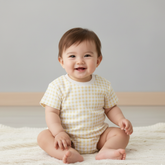 Organic Short Sleeve Bubble Romper - Dotty Gingham - Aaria Tees