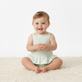 Organic Smocked Top And Bloomer Set - Basil Stripes - Aaria Tees