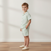 Organic Shirt & Shorts Set - Basil Stripes - Aaria Tees