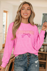 Bonbon Sweet Girl Embroidered Graphic Rib Textured Top - Aaria Tees