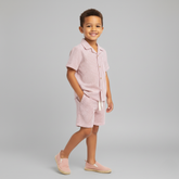 Organic Shirt & Shorts Set - Coral Stripes - Aaria Tees