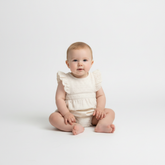 Organic Eyelet Flutter Romper- Ivory Eyelet - Aaria Tees