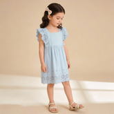 Organic Eyelet Flutter Dress - Light Blue Eyelet - Aaria Tees
