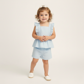 Organic Eyelet Flutter Top And Shorts Set - Light Blue Eyelet - Aaria Tees