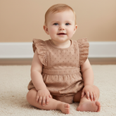 Organic Eyelet Flutter Romper - Clay Eyelet - Aaria Tees