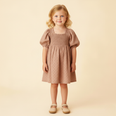 Organic Eyelet Bubble Sleeve Dress - Clay Eyelet - Aaria Tees