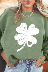 Grass Green Distressed Clover Print St Patricks Corded Sweatshirt - Aaria Tees