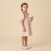 Organic Eyelet Bubble Sleeve Dress - Blush Eyelet - Aaria Tees
