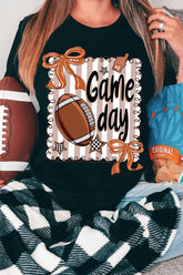 Black Casual Game Day Football Striped Tee - Aaria Tees