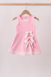 Pink Performance Bow Sash Scalloped Dress - Aaria Tees