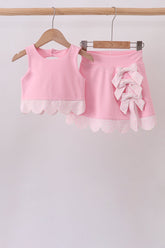 Pink scalloped active skorts set - Aaria Tees